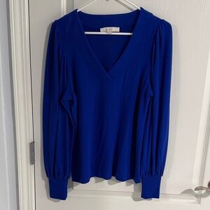 Like New! LOFT Women's Royal Blue V-Neck Blouse - Size Small